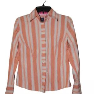 Tommy Hilfiger Orange Stripe Button Down Shirt Size 6